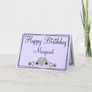 Birthday Moonstone Daisies Fractal Border Purple Card