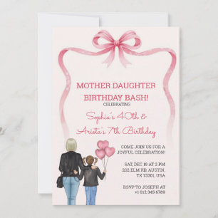 Birthday mother daughter pink bow theme  invitation