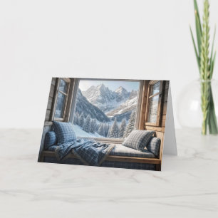 Birthday Mountain Scene In a Cabin Window Card