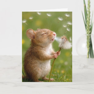 Birthday Mouse Blowing Dandelion Seedlings Card