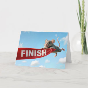 Birthday Mouse Clinging to a Red Finish Line Tape Card