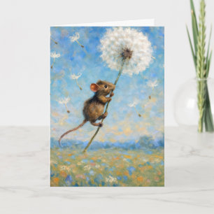 Birthday Mouse Floating On a Fluffy Dandelion Card
