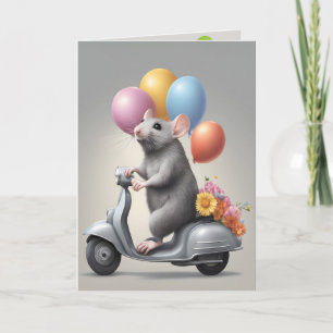 Birthday Mouse On a Scooter Card