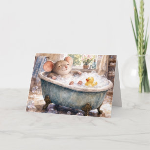 Birthday Mouse Taking a Bubble Bath Card