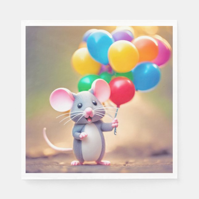 Birthday Mouse With Balloons Napkin (Front)
