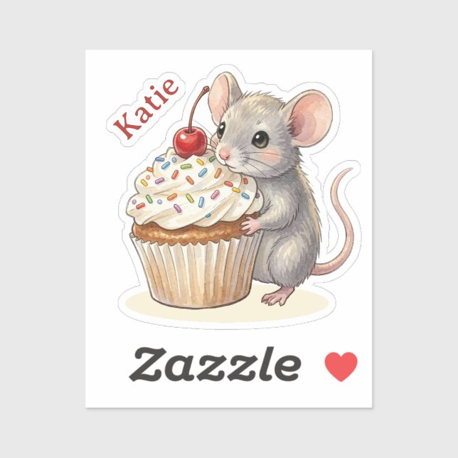 Birthday Mouse with Cupcake | Personalized  (Sheet)