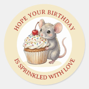Birthday Mouse with Cupcake   Sprinkled with Love Classic Round Sticker
