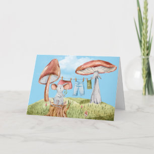 Birthday Mouse with Mushroom Clothesline Card