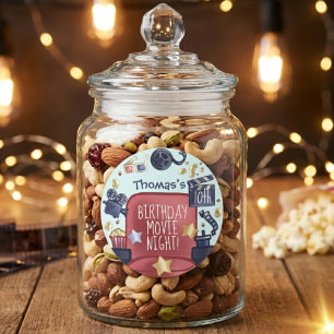 Birthday movie night classic round sticker