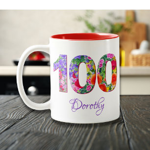 Birthday mug 100 years floral name mug 100th bday