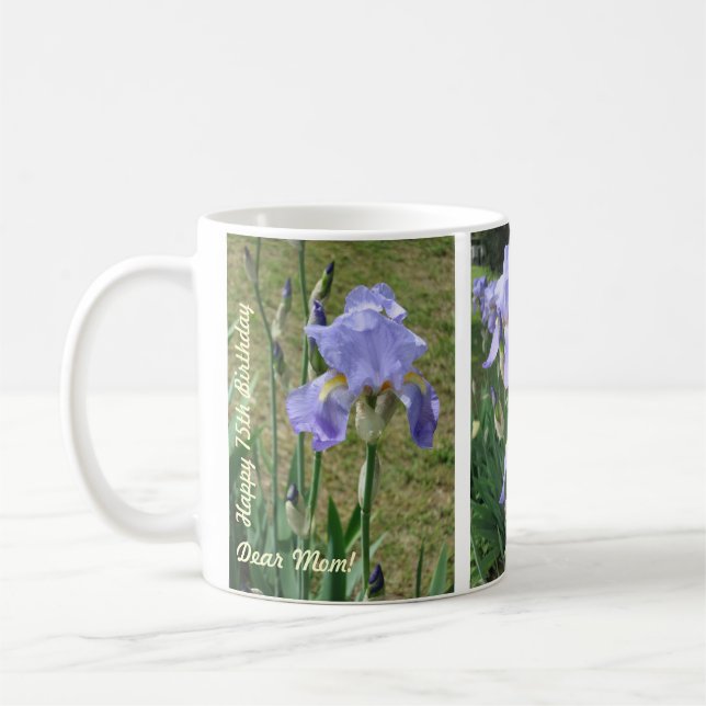Birthday Mug for Mom with Blue Mauve Irises (Left)