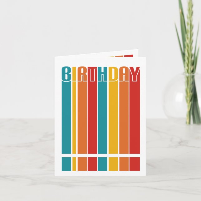 Birthday multi-coloured striped rainbow Card (Front)
