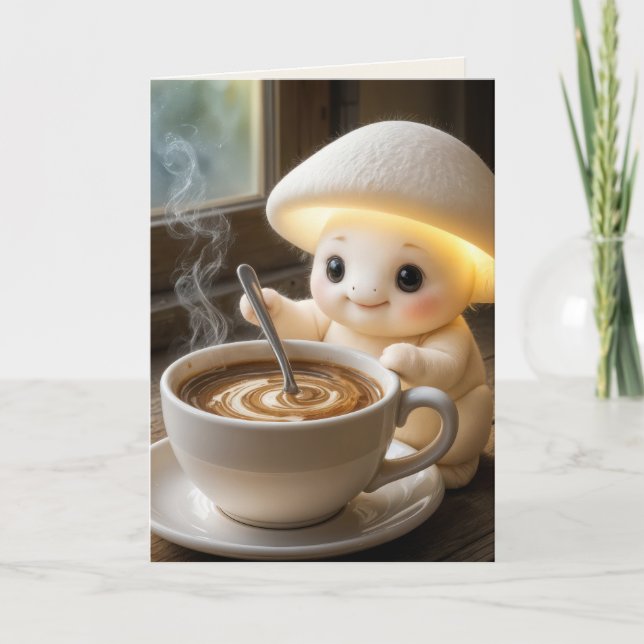 Birthday Mushroom Munchkin With Coffee Card (Front)