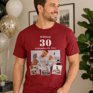 Birthday name age photo collage red T-Shirt