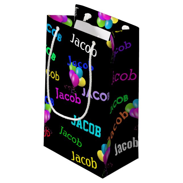 Birthday name and balloon bouquet small gift bag (Back Angled)