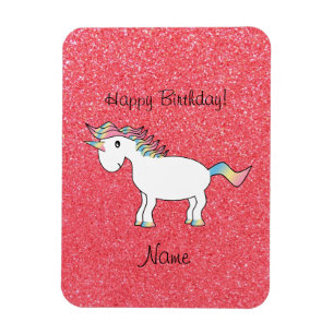 Birthday name unicorn light pink glitter magnet