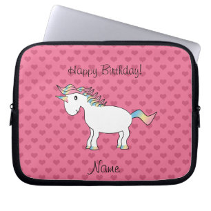 Birthday name unicorn pink hearts laptop sleeve