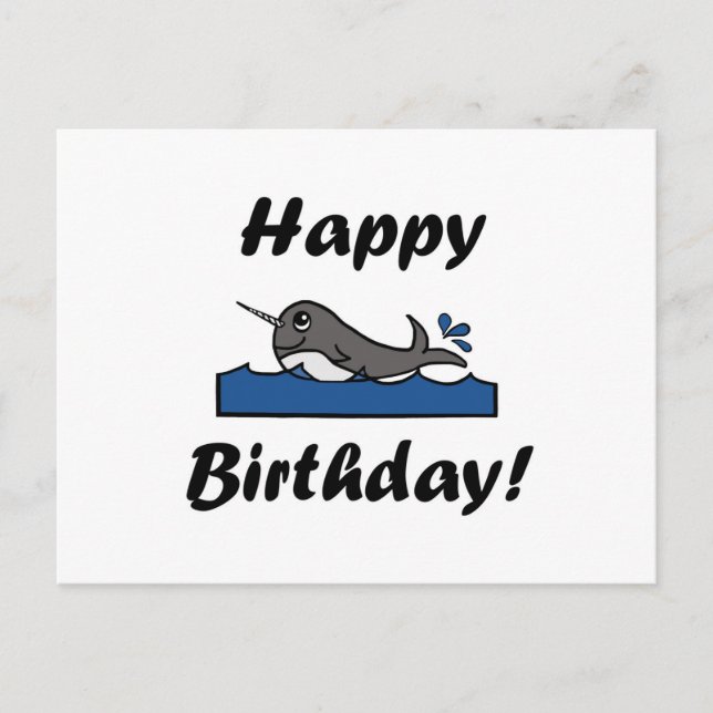 Birthday Narwhal Postcard (Front)