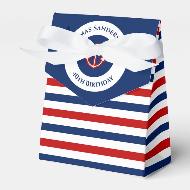 Birthday Nautical Marine Red Anchor Stripes Favor Box (Front Side)