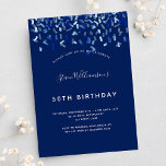 Birthday navy blue confetti men guy invitation<br><div class="desc">A modern,  elegant and invitation.  A navy blue background decorated with blue confetti.  Personalize and add a name and details. White text.</div>
