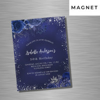 Birthday navy blue flowers silver sparkles luxury