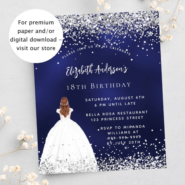 Birthday navy blue glitter dress budget invitation flyer (Creator Uploaded)