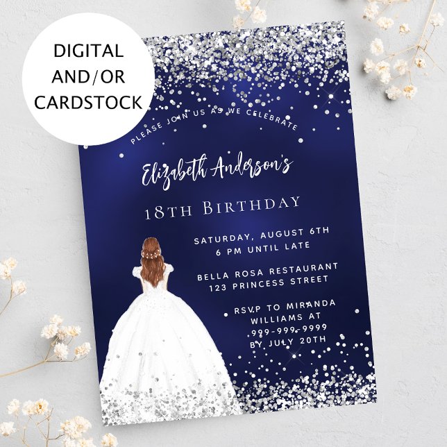 Birthday navy blue glitter dress invitation (Creator Uploaded)