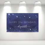 Birthday navy blue glitter dust monogram banner<br><div class="desc">For a girly and glamourous 21st (or any age) birthday party. A navy blue background with elegant faux glitter dust. The blue colour is uneven. Personalize and add a name and age 21. White letters. The name is written with a modern hand lettered style script with swashes. To keep the...</div>