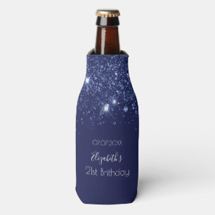 Birthday navy blue glitter dust name bottle cooler