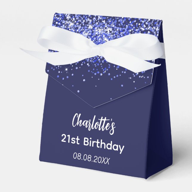 Birthday navy blue glitter name thank you  favor box (Front Side)