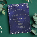 Birthday navy blue gold glitter glamourous invitation<br><div class="desc">A navy blue background,  decorated with faux light gold glitter,  sparkles. The blue colour is uneven. Personalize and add your name and details.  The name is written with a modern hand lettered style script.</div>