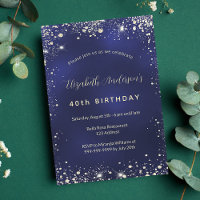 Birthday navy blue gold glitter glamourous