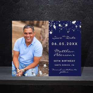 Birthday navy blue photo budget Save the Date Flyer