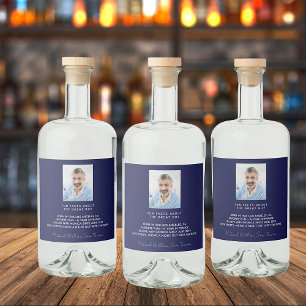 Birthday navy blue photo fun facts bio guy liquor bottle label