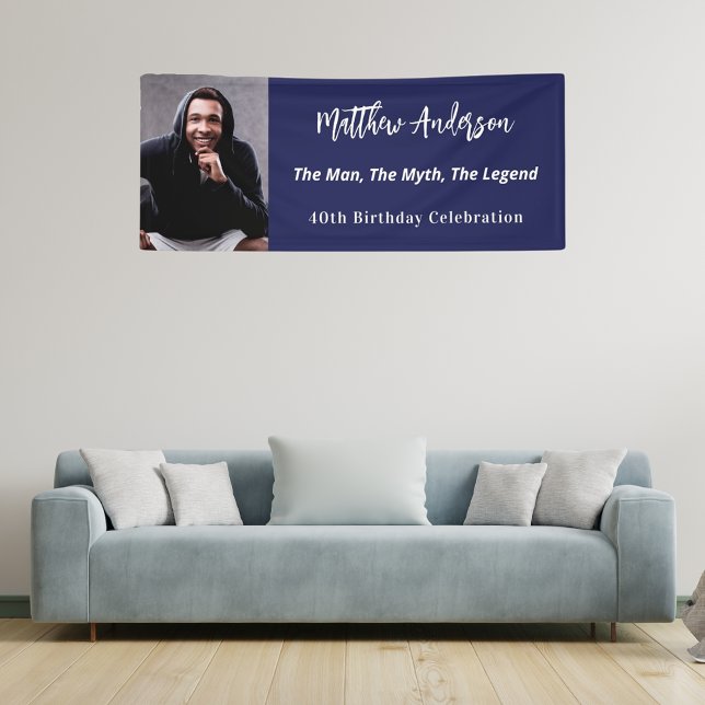 Birthday navy blue photo man myth legend banner (Creator Uploaded)