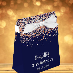 Birthday navy blue rose gold glitter thank you favor box