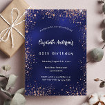 Birthday navy blue rose gold sparkles glamourous invitation<br><div class="desc">A modern,  stylish and glamourous invitation for a 40th (or any age) birthday party.  A navy blue background,  decorated with rose gold faux glitter,  sparkles. The blue colour is uneven. Personalize and add your name and party details.</div>