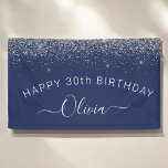 Birthday Navy Blue Silver Any Age Glitter Girly Banner<br><div class="desc">30th Birthday Party Navy Blue and Silver Sparkle Glitter Brushed Metal Monogram Name Party Banner. This makes the perfect sweet 16 birthday,  15th,  18th,  21st,  30th,  40th,  50th,  60th,  70th,  80th,  90th,  100th party supplies for someone that loves glam luxury and chic styles.</div>