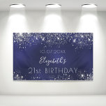 Birthday navy blue silver glitter dust monogram banner<br><div class="desc">For a girly and glamourous 21st (or any age) birthday party. A navy blue background with elegant faux silver dust. The blue colour is uneven. Personalize and add a name, date and age 21. White letters. The name is written with a modern hand lettered style script with swashes. To keep...</div>