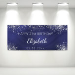 Birthday navy blue silver glitter dust monogram banner<br><div class="desc">For a girly and glamorous 21st (or any age) birthday party. A navy blue background with elegant faux silver dust. The blue color is uneven. Personalize and add a name, date and age 21. White letters. The name is written with a modern hand lettered style script with swashes. To keep...</div>