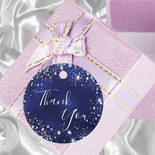 Birthday navy blue silver glitter dust thank you favour tags