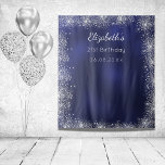 Birthday navy blue silver glitter photo backdrop tapestry<br><div class="desc">A tapestry for a girly and glamourous 21st (or any age) birthday party. A navy blue background,  the blue colour is uneven. Decorated with faux silver glitter dust.  Personalize and add a name,  age,  date.</div>