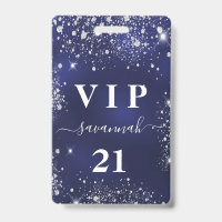 Birthday navy blue silver glitter vip invitation