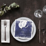 Birthday navy blue silver glitter white balloons napkin<br><div class="desc">A napkin for a girly and glamourous 21st (or any age) birthday party.  A navy blue background with elegant faux silver sparkles and white balloons. The blue colour is uneven.  Personalize and add a name and age 21.  White letters.</div>