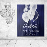 Birthday navy blue white balloons name tapestry<br><div class="desc">A tapestry for a girly and glamourous 21st (or any age) birthday party. A navy blue background,  the blue colour is uneven. Decorated with white balloons.  Personalize and add a name,  age,  date.</div>
