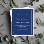Birthday navy blue white budget invitation<br><div class="desc">Please note that this invitation is on flyer paper and very thin. Envelopes are not included. For thicker invitations (same design) please visit our store. 

A modern,  elegant and invitation.  A navy blue background decorated with white frames.  Personalize and add a name and details. White text.</div>