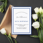 Birthday navy blue white minimalist men guy invitation<br><div class="desc">A modern,  elegant and invitation.  A white background decorated with navy blue frames.  Personalize and add a name and details. Black and blue coloured letters.</div>