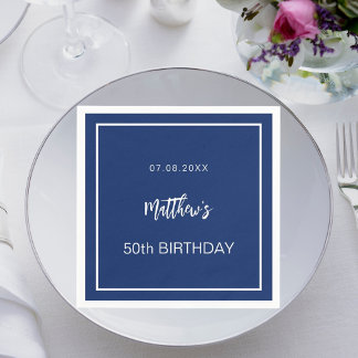 Birthday navy blue white minimalist men guy napkin