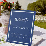 Birthday navy blue white party welcome pedestal sign<br><div class="desc">A navy blue background and a white frame.  Personalize and add a name and age.</div>