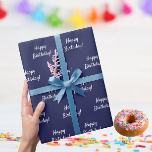 Birthday navy blue white wrapping paper